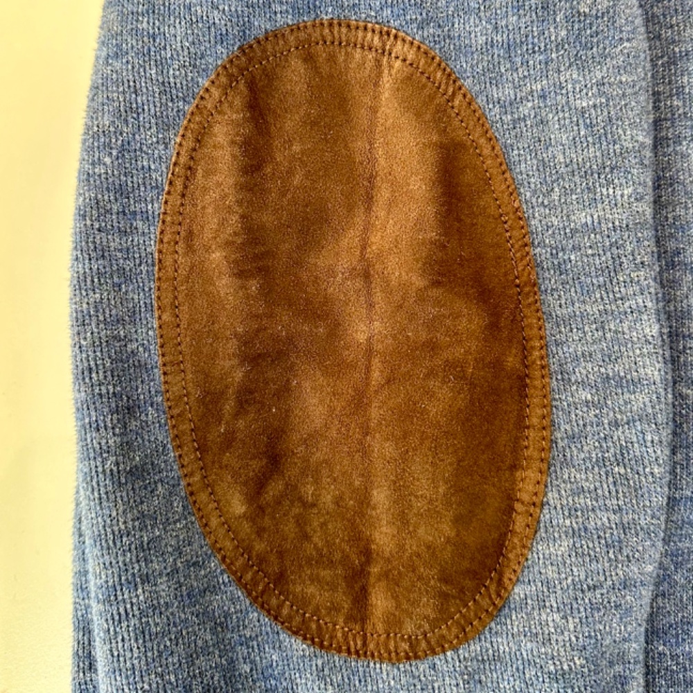 Polo Ralph Men’s Lauren Blue cotton 1/4 zip sweater. Size M. suede patches/trim. - Picture 4 of 10
